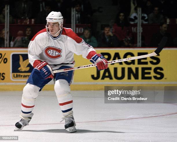 Mark Recchi of the Montreal Canadiens skates during the 1990's at the Montreal Forum in Montreal, Quebec, Canada. Recchi played for the Montreal...