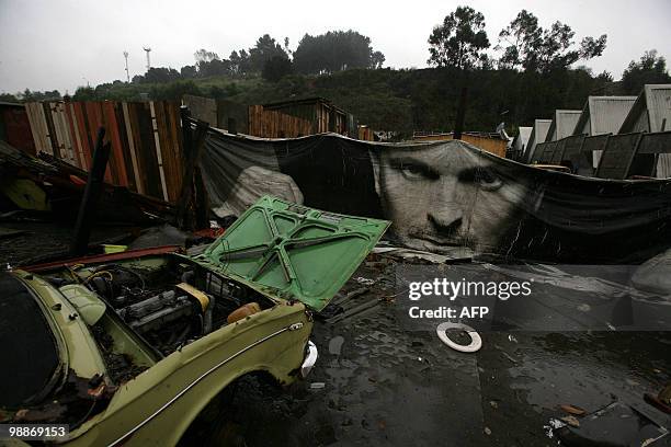 An encampment of emergency dwellings at Penco's port in Concepcion, some 500 km south of Santiago, May 5, 2010. The first autumn rains Wednesday...