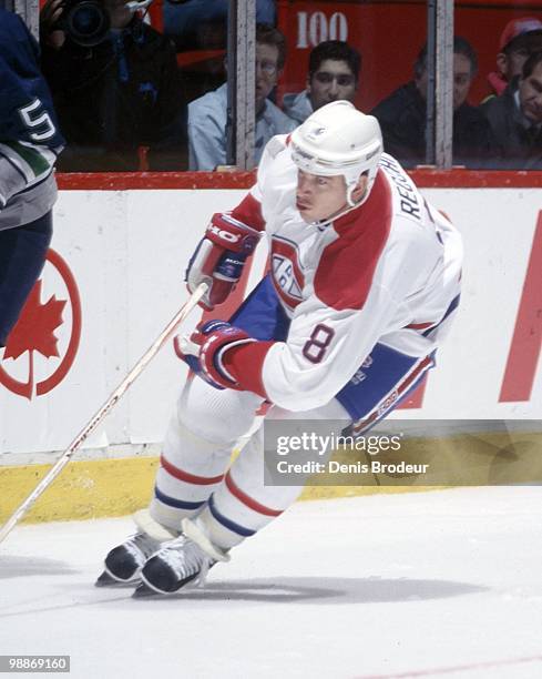 Mark Recchi of the Montreal Canadiens skates during the 1990's at the Montreal Forum in Montreal, Quebec, Canada. Recchi played for the Montreal...