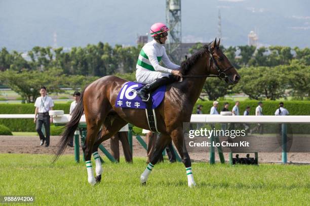 Jockey Mirco Demuro riding Kiseki during the Takarazuka Kinen at Hanshin Racecourse on June 24, 2018 in Takarazuka, Japan.