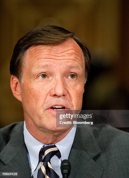 Christopher Cox, former chairman of the U.S. Securities and Exchange Commission , testifes at a Financial Crisis Inquiry Commission hearing on the...