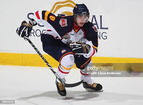 Alexander Burmistrov of the Barrie Colts skates in the 4th game of the OHL Championship Final against the Windsor Spitfires on May 4,2010 at the WFCU...