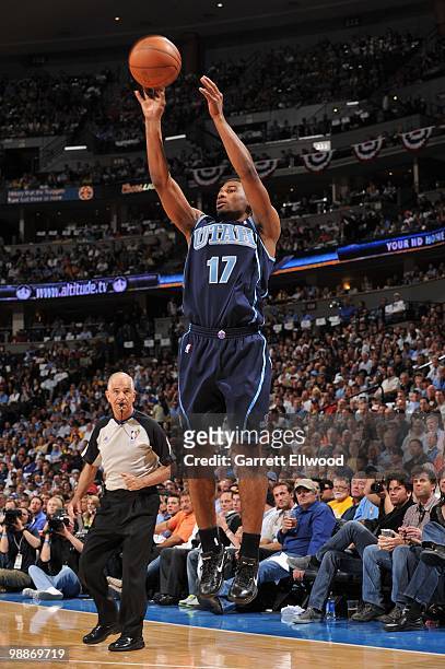 Ronnie Price of the Utah Jazz shoots a jump shot against the Denver Nuggets in Game Five of the Western Conference Quarterfinals during the 2010 NBA...