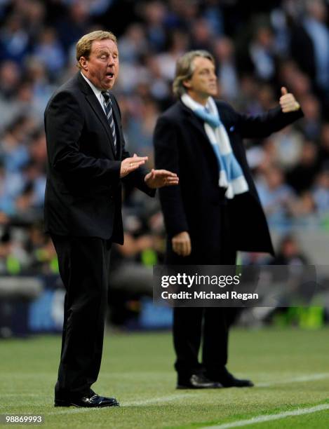 Tottenham Hotspur Manager Harry Redknapp issues instructions during the Barclays Premier League match between Manchester City and Tottenham Hotspur...