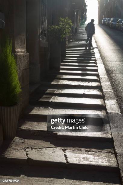 steps on the steep trip ir repubblika street in old town valletta, unesco world heritage site and european capital of culture 2018, valletta, malta, mediterranean, europe - european capital of culture stock pictures, royalty-free photos & images