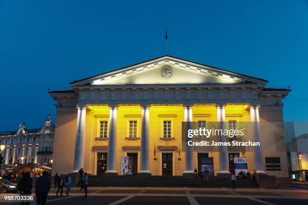 floodlit neo-classical town hall, old town, unesco world heritage site, vilnius, lithuania, europe - james strachan stock pictures, royalty-free photos & images