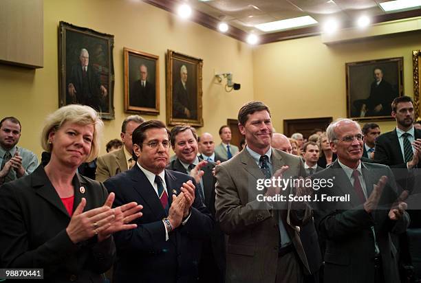 May 5: Rep. Tammy Baldwin, D-Wis., Rep. Stephen R. Rothman, D-N.J., Rep. Ron Kind, D-Wis., and Rep. Peter Welch, D-Vt., applaud House Appropriations...