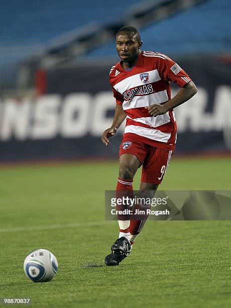 Jeff Cunningham of FC Dallas controls the ball against the New England Revolution at Gillette Stadium on May 1, 2010 in Foxboro, Massachusetts. FC...