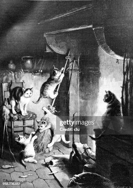 katzen allein am kamin, walpurgis - walpurgisnacht stock-grafiken, -clipart, -cartoons und -symbole