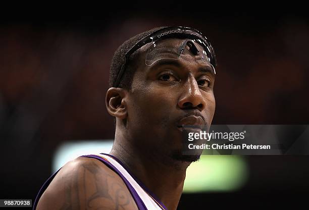 Amar'e Stoudemire of the Phoenix Suns during Game One of the Western Conference Semifinals of the 2010 NBA Playoffs against the San Antonio Spurs at...