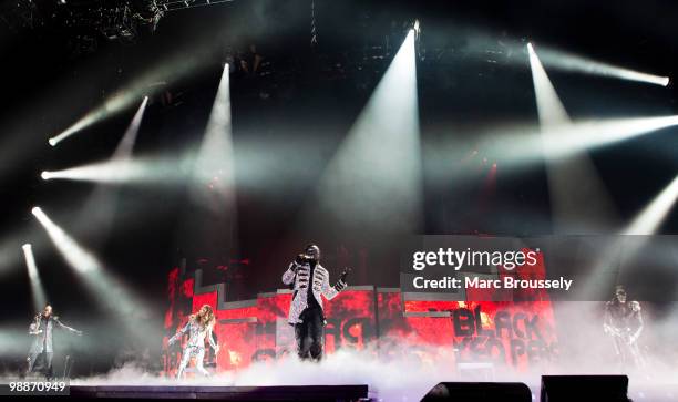 Apl.de.ap, Fergie, Will.I.Am and Taboo of the Black Eyed Peas perform on stage at O2 Arena on May 5, 2010 in London, England.