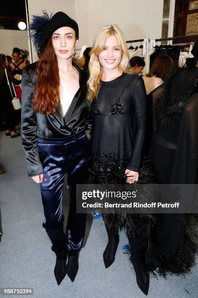 Elizabeth aka Liz Jagger and her sister Georgia May Jagger pose after the Sonia Rykiel - Paris Fashion Week - Haute Couture Fall/Winter 2018-2019 at...