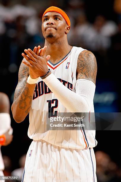 Tyrus Thomas of the Charlotte Bobcats claps in Game Four of the Eastern Conference Quarterfinals against the Orlando Magic during the 2010 NBA...