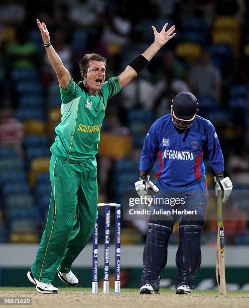 Dale Steyn appeals unsucsesfully for the wicket of Mohammad Shahzad of Afghanistan during The ICC World Twenty20 Group C Match between South Africa...