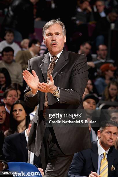Head coach Mike D' Antoni of the New York Knicks watches the action during the game against the Atlanta Hawks on March 8, 2010 at Madison Square...