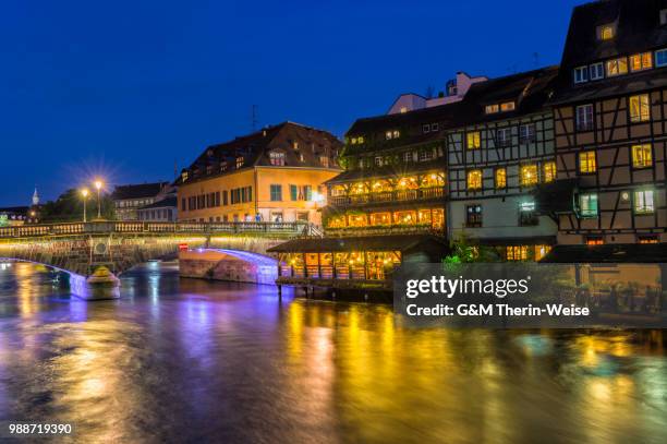 ill canal at night, strasbourg, alsace, bas-rhin department, france, europe - bas rhin stock pictures, royalty-free photos & images