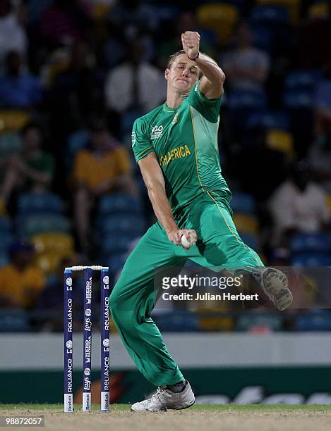 Morne Morkel of South Africa bowls during The ICC World Twenty20 Group C Match between South Africa and Afghanistan played at The Kensington Oval on...