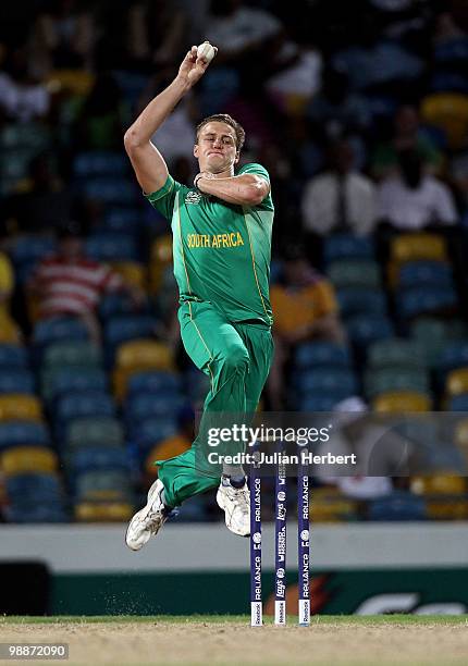 Morne Morkel of South Africa bowls during The ICC World Twenty20 Group C Match between South Africa and Afghanistan played at The Kensington Oval on...