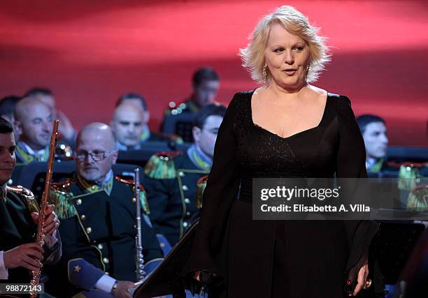 Singer Katia Ricciarelli attends the ''Lotto Per Amore'' TV show at RAI studios on May 5, 2010 in Rome, Italy.