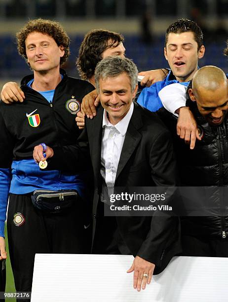 Head coach Jose Mourinho of Inter Milan during the Tim Cup final between FC Internazionale Milano and AS Roma at Stadio Olimpico on May 5, 2010 in...