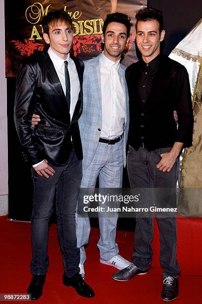 Spanish actors Julio Vargas, Jose Burgos and David Lora attend 'Madre Amadisima' premiere at Paz cinema on May 5, 2010 in Madrid, Spain.