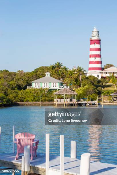elbow reef lighthouse, the last kerosene burning manned lighthouse in the world, hope town, elbow cay, abaco islands, bahamas, west indies, central america - lighthouse reef stock pictures, royalty-free photos & images