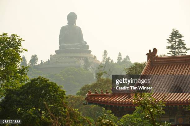 big buddha from po lin monastery, ngong ping, lantau island, hong kong, china, asia - tian tan buddha foto e immagini stock