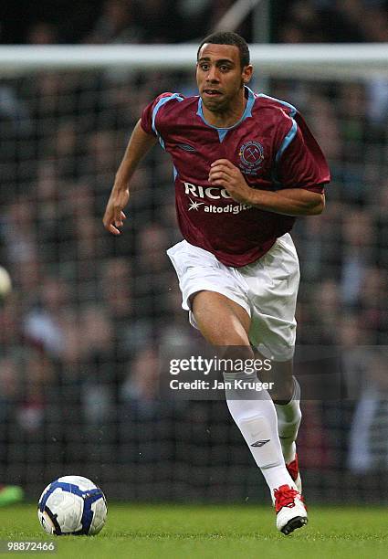 Anton Ferdinand of the Academy All-Stars in action during the Tony Carr Testimonial match between the Academy All-Stars and West Ham United at the...