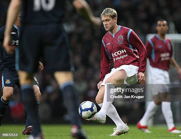 Grant McCann of the Academy All-Stars controls the ball during the Tony Carr Testimonial match between the Academy All-Stars and West Ham United at...