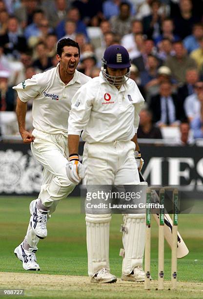 Dejected Mark Ramprakash of England after losing his wicket to Jason Gillespie of Australia during the first day of the Npower Third Test match...