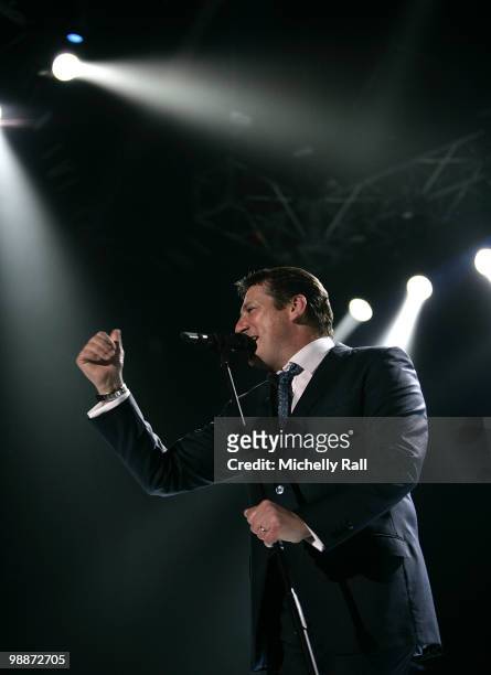 Tony Hadley of Spandau Ballet performs on stage during their Reformation World Tour at Grand West Casino on May 5, 2010 in Cape Town, South Africa.