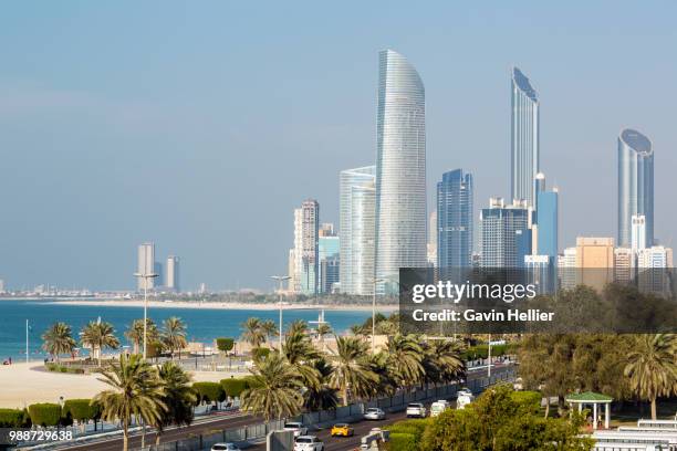 modern city skyline, abu dhabi, united arab emirates, middle east - gavin hellier bildbanksfoton och bilder