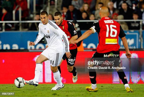 Karim Benzema of Real Madrid in action during the La Liga match between Mallorca and Real Madrid at Ono Estadi on May 5, 2010 in Mallorca, Spain.