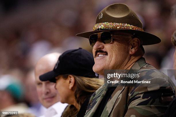 Professional wrestler Sgt. Slaughter attends Game Three of the Western Conference Quarterfinals during the 2010 NBA Playoffs at AT&T Center on April...