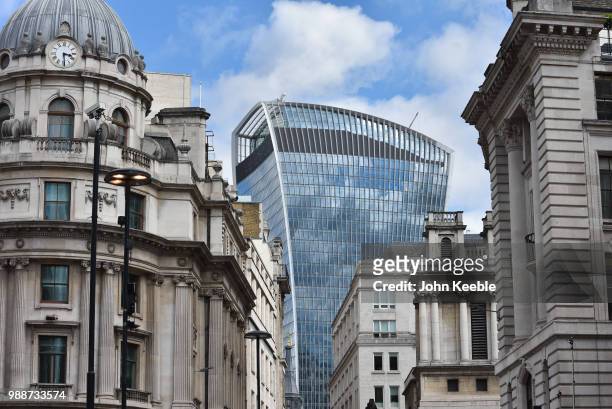 General view of the Walkie-Talkie, 20 Fenchurch Street seen looking down Lombard Street from Bank on June 19, 2018 in London, England.