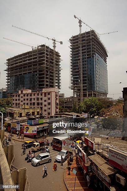 New office buildings are built opposite the Peninsula Corporate Park in the Lower Parel area of Mumbai, India, on Friday, April 30, 2010. UBS AG and...