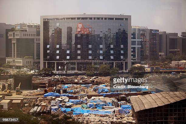 The ING Groep NV logo is displayed on a new corporate building under construction in the Bandra Kurla Complex of Mumbai, India, on Friday, April 30,...