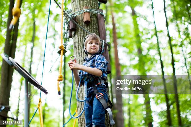il bambino che si arrampica nel parco delle corde - carbine foto e immagini stock