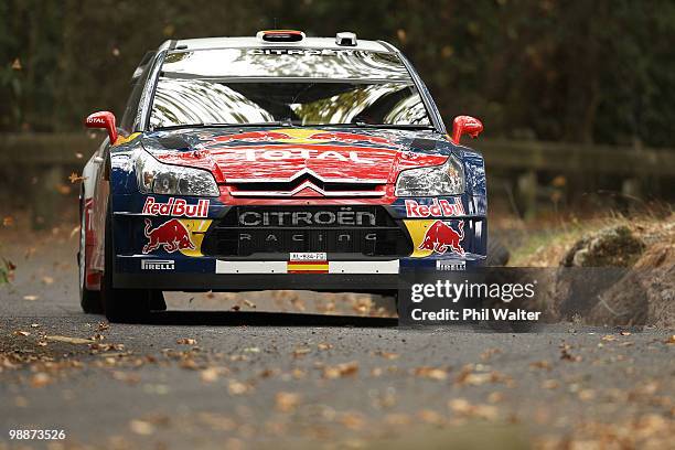 Dani Sordo and co-driver Marc Marti of Spain drive their Citroen C4 WRC through the streets of the Auckland Domain during the WRC Rally of New...