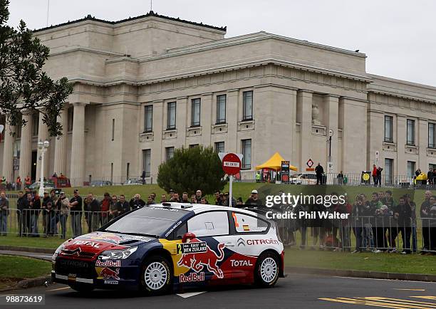 Dani Sordo and co-driver Marc Marti of Spain drive their Citroen C4 WRC through the streets of the Auckland Domain during the WRC Rally of New...