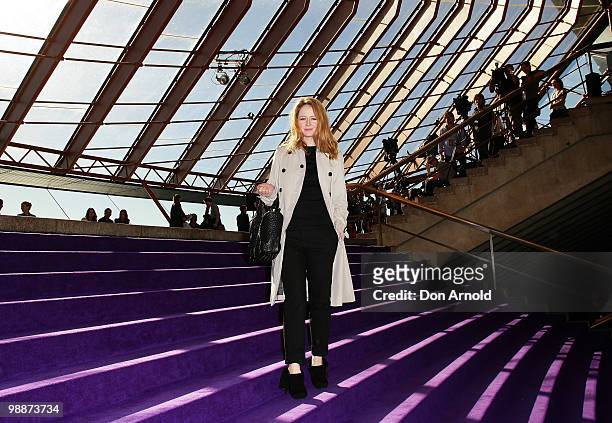 Miranda Otto poses just prior to the Dion Lee show on the fourth day of Rosemount Australian Fashion Week Spring/Summer 2010/11 off-site at XXX on...