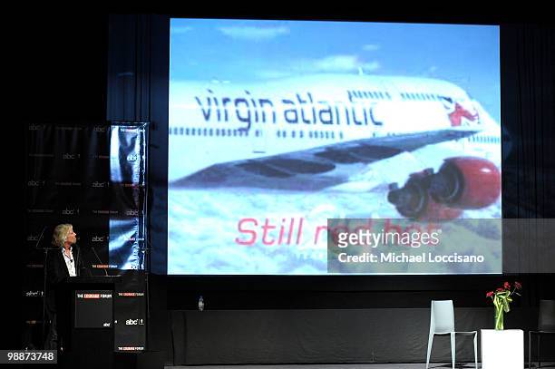 Virgin Group founder and Chairman Sir Richard Branson addresses the audience during the 2010 Courage Forum with Sir Richard Branson & Philippe Petit...