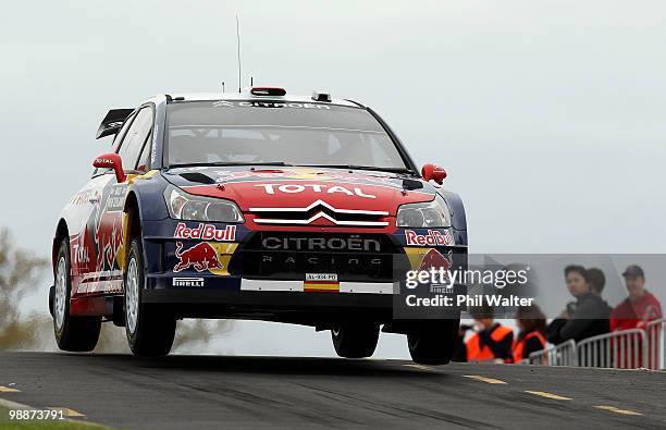 Dani Sordo and co-driver Marc Marti of Spain drive their Citroen C4 WRC through the streets of the Auckland Domain during the WRC Rally of New...
