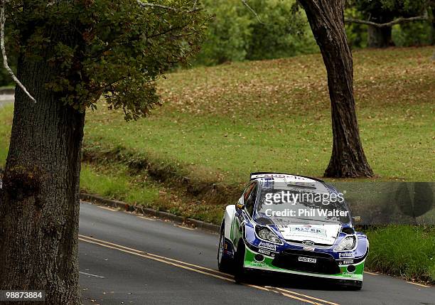 Xavier Pons and co-driver Alex Haro of Spain drive their Ford Fiesta S2000 through the streets of the Auckland Domain during the WRC Rally of New...