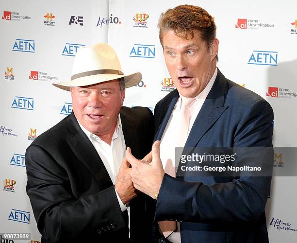 Actors William Shatner and David Hasselhoff attend the 2010 A&E Upfront at the IAC Building on May 5, 2010 in New York City.