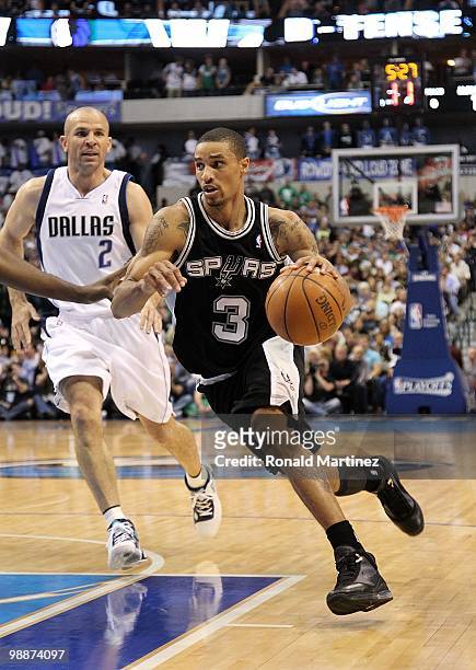 George Hill of the San Antonio Spurs in Game Five of the Western Conference Quarterfinals during the 2010 NBA Playoffs at American Airlines Center on...