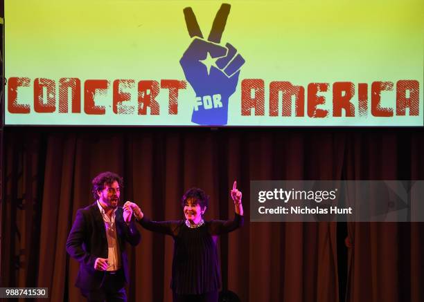 Juan Pablo Espinosa and Chita Rivera performs ar the Concert For America: Stand Up, Sing Out! at The Great Hall at Cooper Union on June 30, 2018 in...