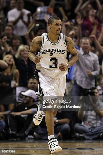 George Hill of the San Antonio Spurs in Game Six of the Western Conference Quarterfinals during the 2010 NBA Playoffs at AT&T Center on April 29,...