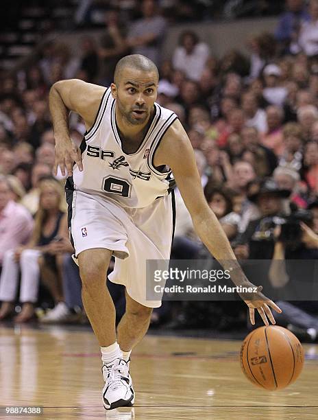 Tony Parker of the San Antonio Spurs in Game Six of the Western Conference Quarterfinals during the 2010 NBA Playoffs at AT&T Center on April 29,...