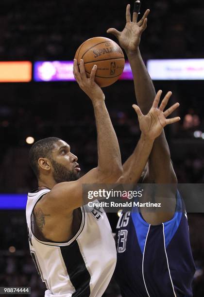 Tim Duncan of the San Antonio Spurs in Game Six of the Western Conference Quarterfinals during the 2010 NBA Playoffs at AT&T Center on April 29, 2010...